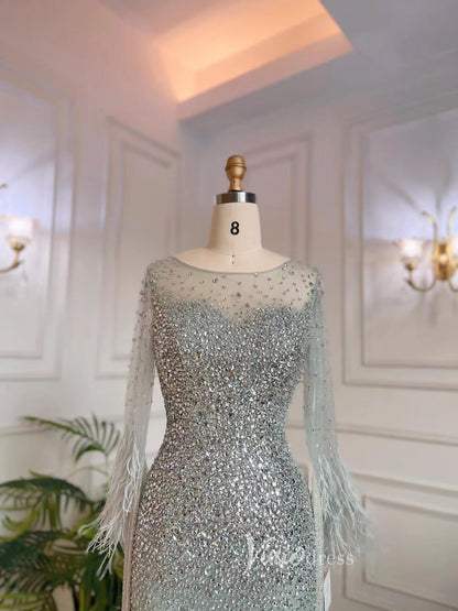 Beaded Feather 1920s Evening Dresses Long Sleeve Shimmer Prom Dress 20073-Evening Dresses 2025 -Viniodress-As Picture-US 2-