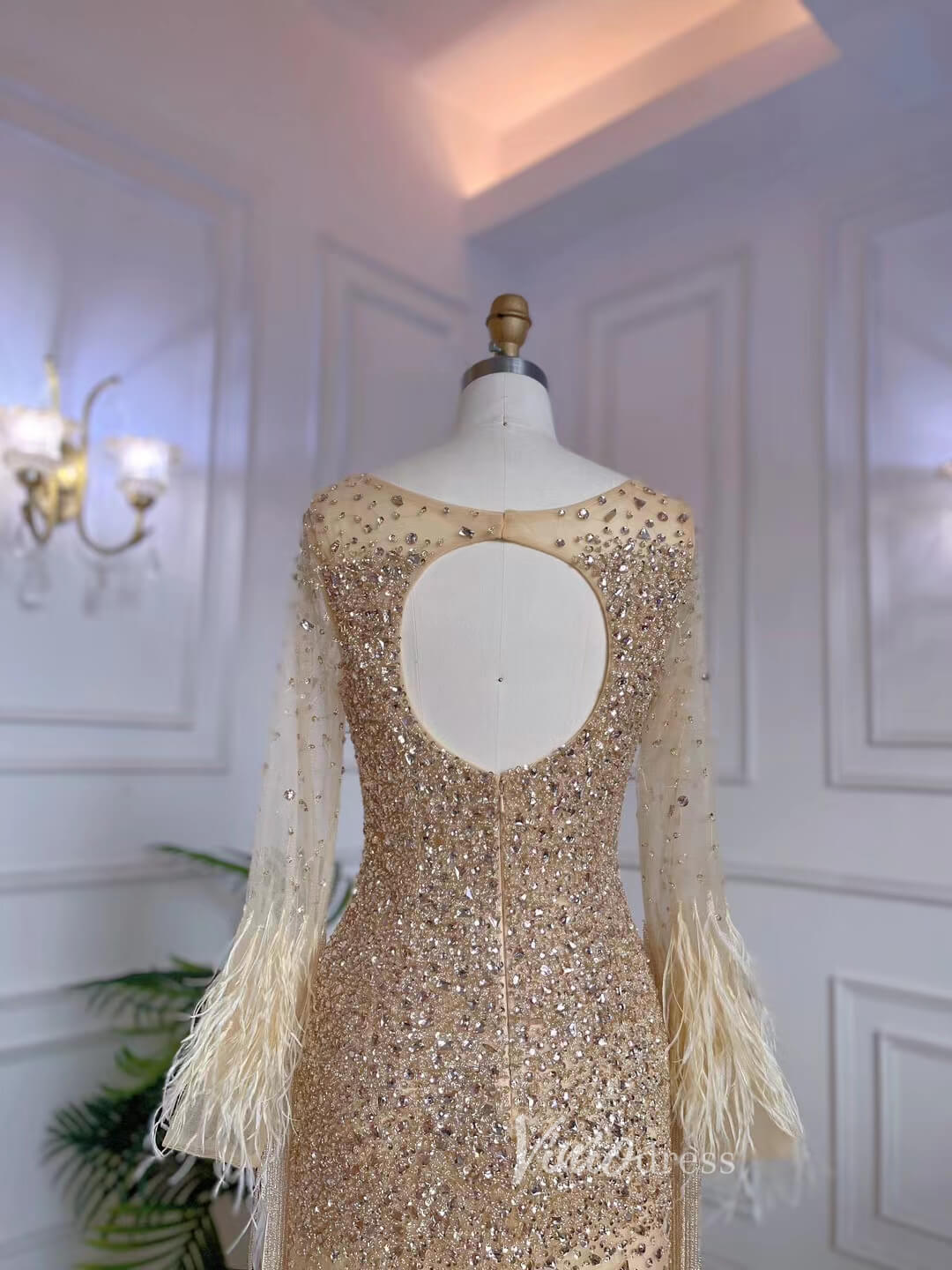 Beaded Feather 1920s Evening Dresses Long Sleeve Shimmer Prom Dress 20073-Evening Dresses 2025 -Viniodress-As Picture-US 2-