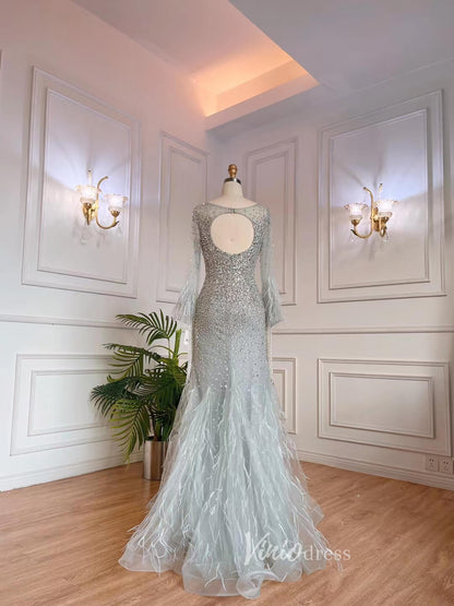 Beaded Feather 1920s Evening Dresses Long Sleeve Shimmer Prom Dress 20073-Evening Dresses 2025 -Viniodress-As Picture-US 2-