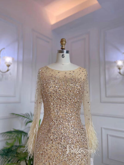 Beaded Feather 1920s Evening Dresses Long Sleeve Shimmer Prom Dress 20073-Evening Dresses 2025 -Viniodress-As Picture-US 2-