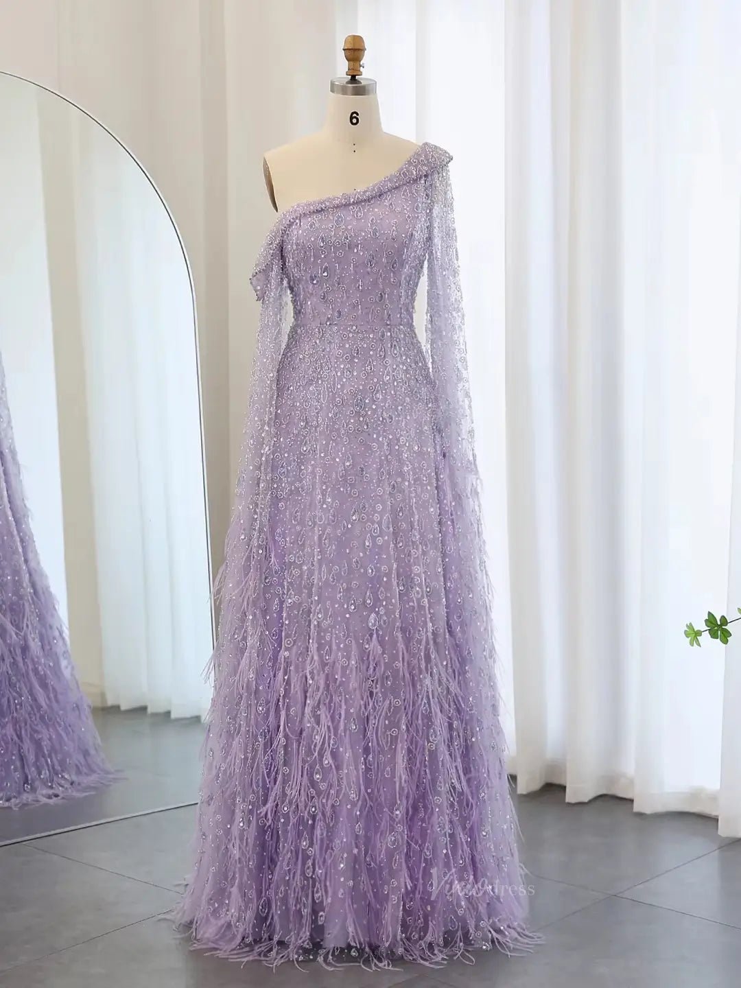 Beaded Feather Prom Dresses Vintage Formal Dresses Extra Long Sleeve BD043-Evening Dresses 2025 -Viniodress-Lavender-US 2-