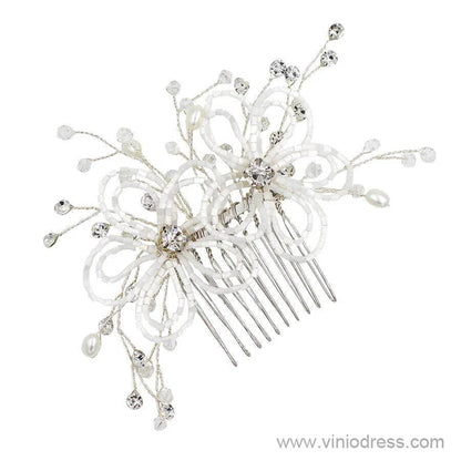 Beaded Floral Bridal Comb Silver Crystal Hairpin Viniodress ACC1131-Headpieces 2025 -Viniodress-Comb-