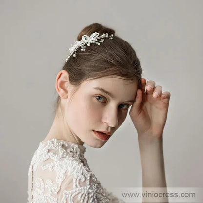 Beaded Floral Bridal Comb Silver Crystal Hairpin Viniodress ACC1131-Headpieces 2025 -Viniodress-Comb-