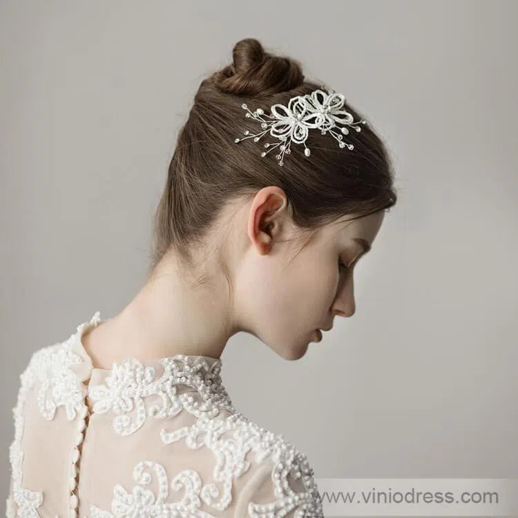 Beaded Floral Bridal Comb Silver Crystal Hairpin Viniodress ACC1131-Headpieces 2025 -Viniodress-Comb-