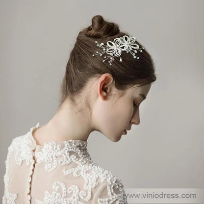 Beaded Floral Bridal Comb Silver Crystal Hairpin Viniodress ACC1131-Headpieces 2025 -Viniodress-Comb-