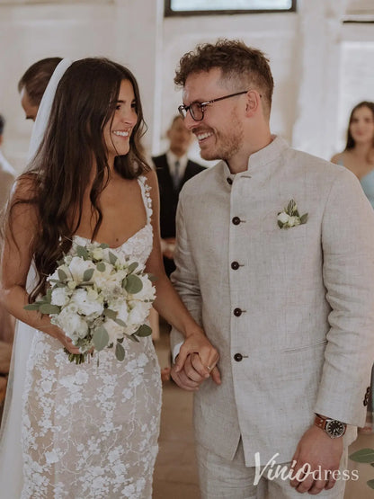 Beaded Floral Lace Mermaid Wedding Dress with Sheer Corset Bodice and Veil – ML102B-wedding dresses 2025 -Viniodress-Nude-Custom Size-