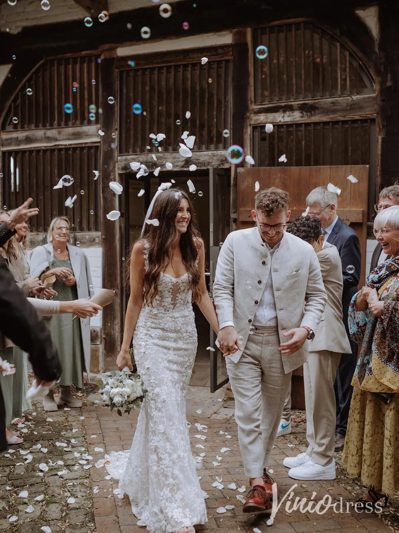 Beaded Floral Lace Mermaid Wedding Dress with Sheer Corset Bodice and Veil – ML102B-wedding dresses 2025 -Viniodress-Nude-Custom Size-