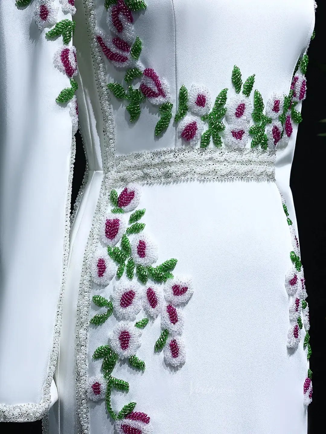 Beaded Floral Prom Dresses Sheath White Formal Dresses Long Sleeves BD016-Evening Dresses 2025 -Viniodress-White-US 2-