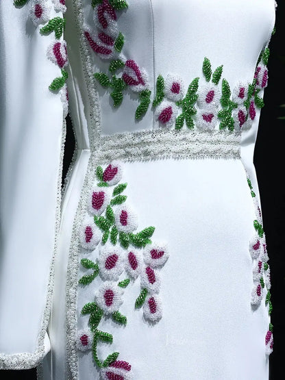 Beaded Floral Prom Dresses Sheath White Formal Dresses Long Sleeves BD016-Evening Dresses 2025 -Viniodress-White-US 2-