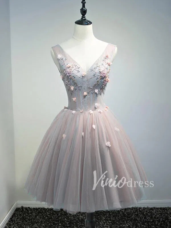 Short Prom Dresses 2025 Beaded Floral V Neck Homecoming Dresses SD1048-homecoming dresses-Viniodress-As Picture-Custom Size-Viniodress