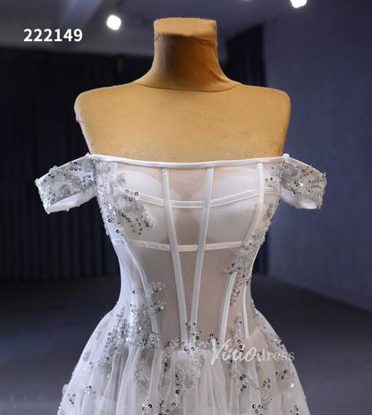 Beaded Floral Wedding Dresses Off the Shoulder 222149-wedding dresses 2025 -Viniodress-Ivory-Custom Size-