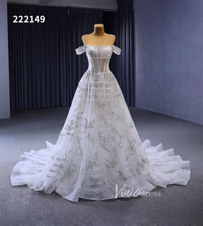 Beaded Floral Wedding Dresses Off the Shoulder 222149-wedding dresses 2025 -Viniodress-Ivory-Custom Size-