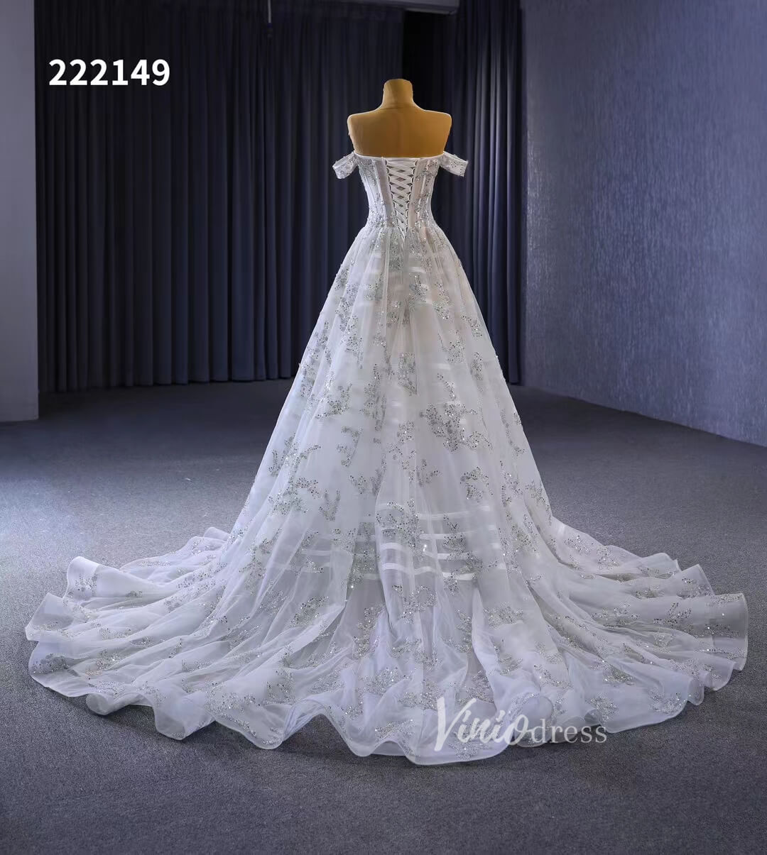 Beaded Floral Wedding Dresses Off the Shoulder 222149 - Viniodresswedding dressesIvoryCustom Size - Formal Dresses - Ball Gowns