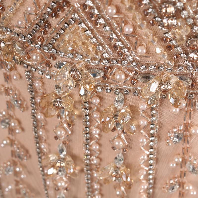 Beaded Formal Evening Dresses V-neck Long Sleeve Prom Dress FD2606-Evening Dresses 2025 -VINIODRESS-Gold-US2-