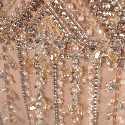 Beaded Formal Evening Dresses V-neck Long Sleeve Prom Dress FD2606-Evening Dresses 2025 -VINIODRESS-Gold-US2-