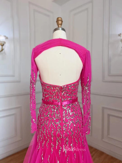 Beaded Fuchsia Evening Dresses Open Back Green Prom Dress 20060-Evening Dresses 2025 -Viniodress-As Picture-US 2-