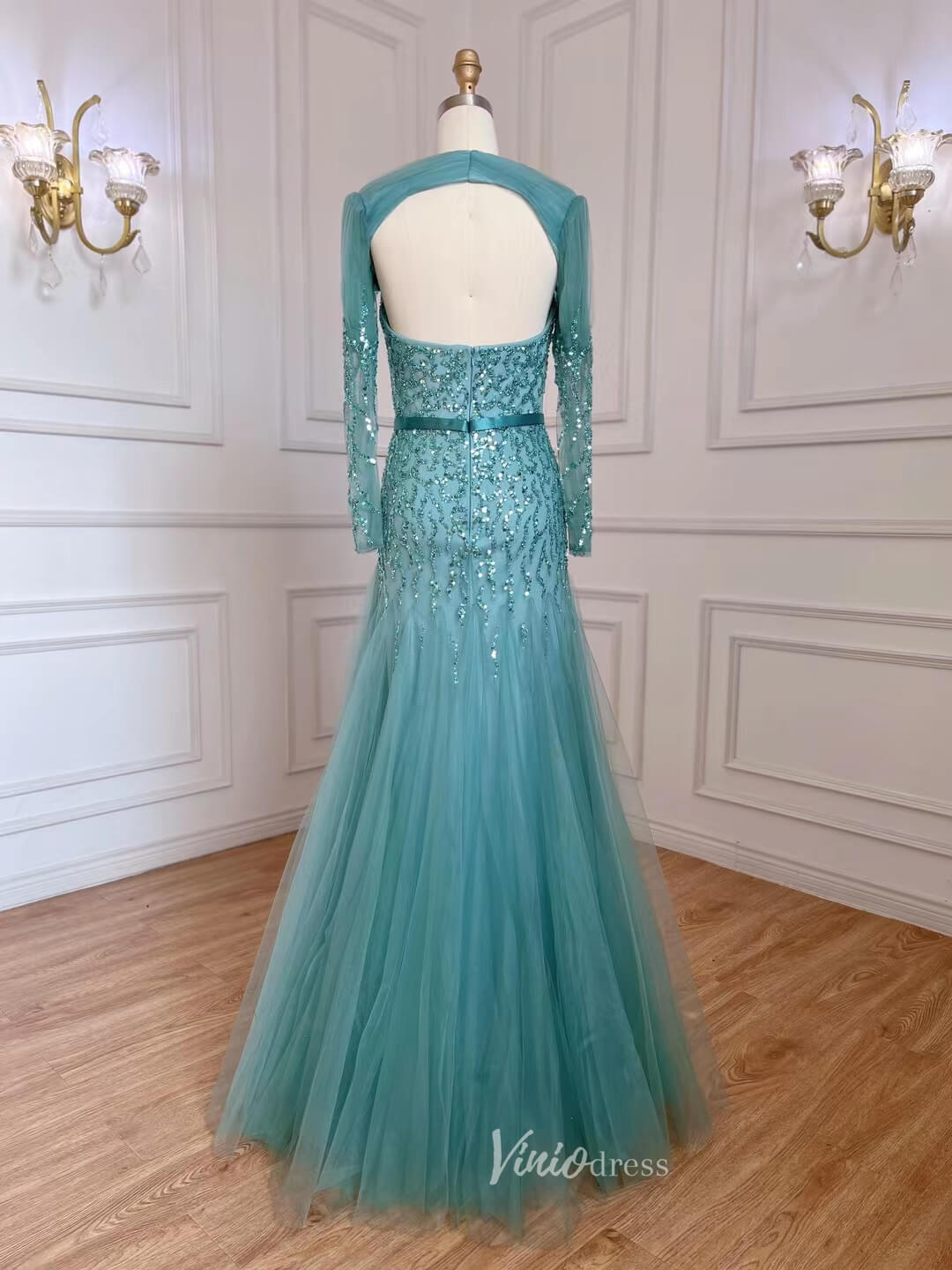 Beaded Fuchsia Evening Dresses Open Back Green Prom Dress 20060-Evening Dresses 2025 -Viniodress-As Picture-US 2-