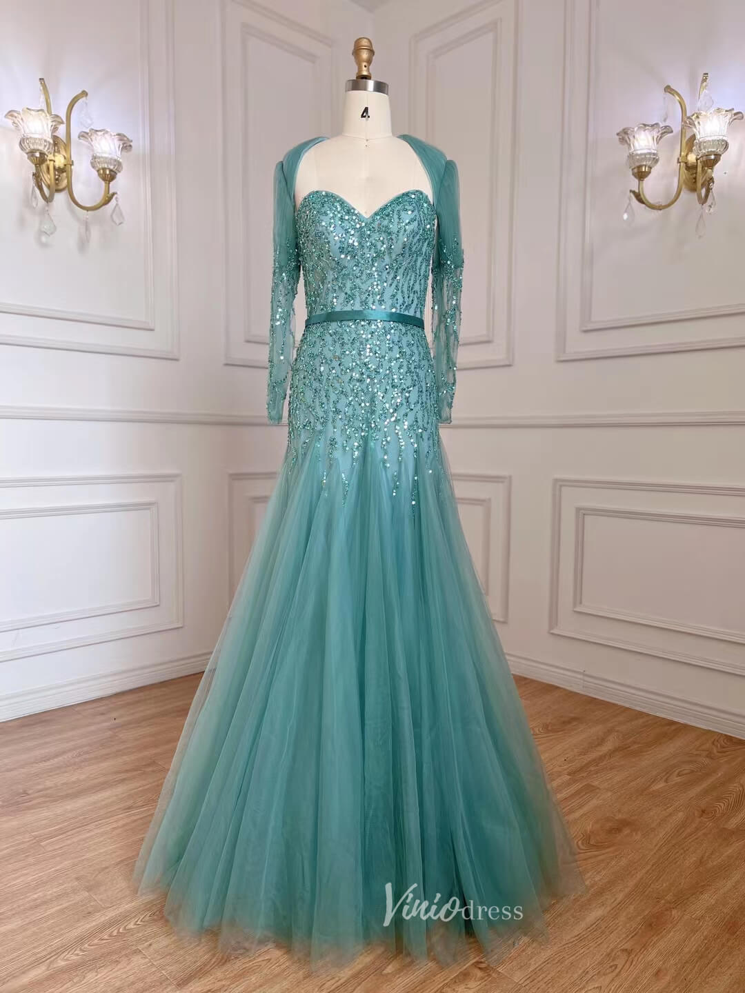 Beaded Fuchsia Evening Dresses Open Back Green Prom Dress 20060-Evening Dresses 2025 -Viniodress-Light Green-US 2-