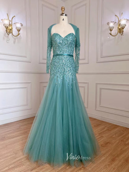 Beaded Fuchsia Evening Dresses Open Back Green Prom Dress 20060-Evening Dresses 2025 -Viniodress-Light Green-US 2-