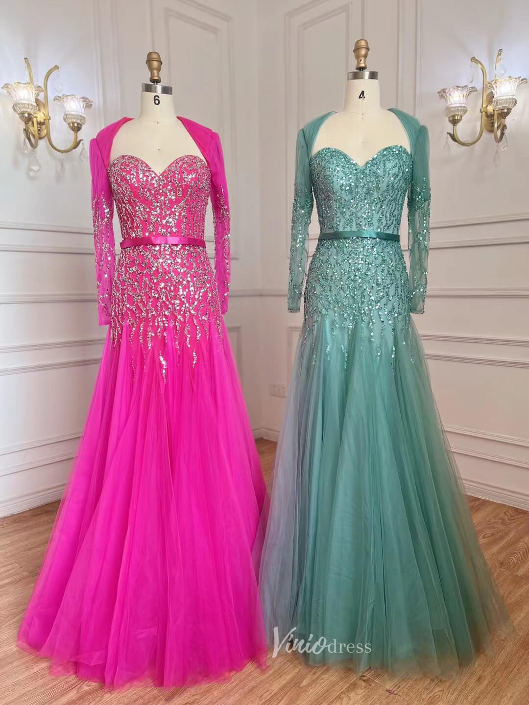 Prom Dress 2025 Beaded Fuchsia Evening Dresses Open Back Green Prom Dress 20060-unique prom dresses-As Picture-US 2-Viniodress