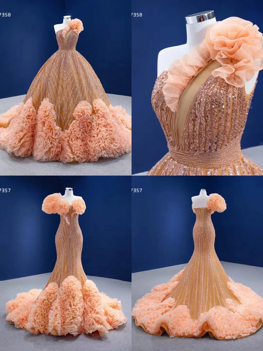 Beaded Gold Ball Gown Wedding Dress One Shoulder 67358-Quinceanera Dresses 2025 -Viniodress-Gold-Custom Size-