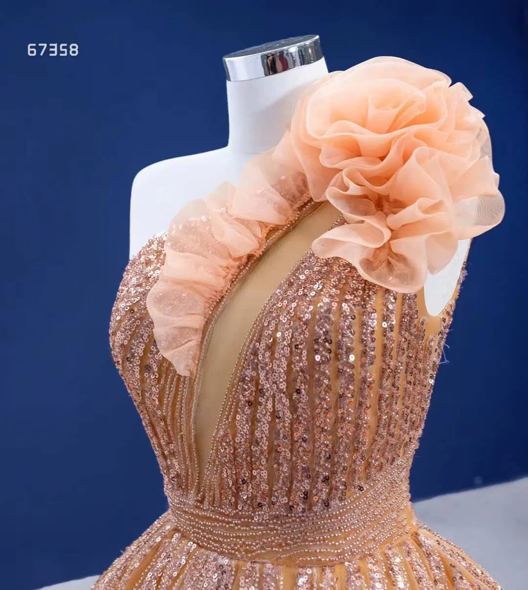 Beaded Gold Ball Gown Wedding Dress One Shoulder 67358-Quinceanera Dresses 2025 -Viniodress-Gold-Custom Size-