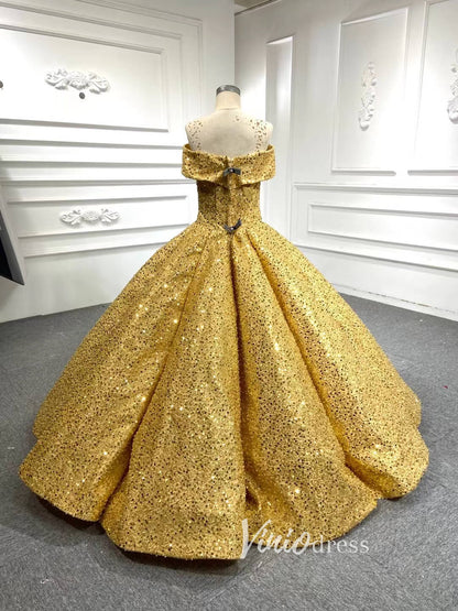 Beaded Gold Ball Gown Wedding Dresses 66567-Quinceanera Dresses 2025 -Viniodress-Gold-Custom Size-