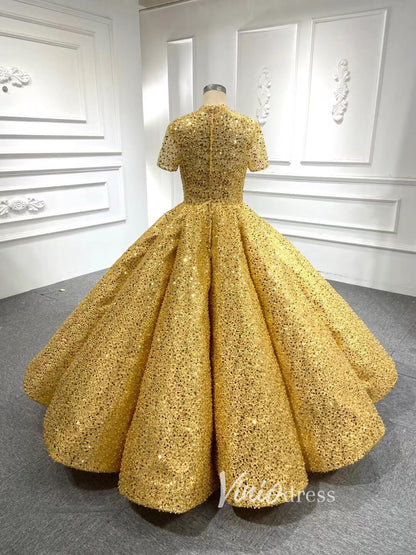 Beaded Gold Ball Gown Wedding Dresses 66567-Quinceanera Dresses 2025 -Viniodress-Gold-Custom Size-