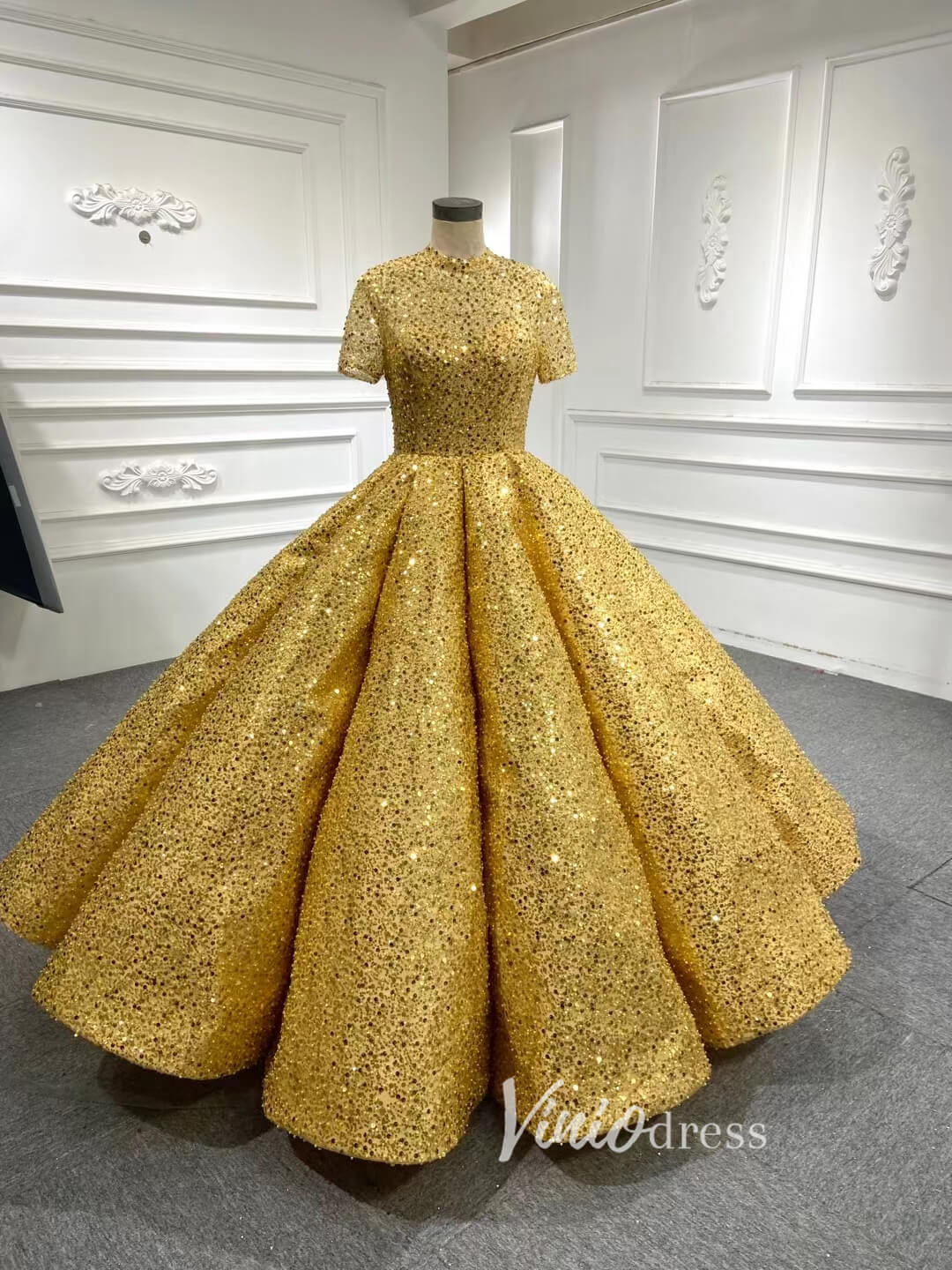 Beaded Gold Ball Gown Wedding Dresses 66567-Quinceanera Dresses 2025 -Viniodress-Gold-Custom Size-