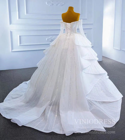 Beaded Gold Ball Gown Wedding Dresses Off the Shoulder Sweet 16 Dress 67241-wedding dresses 2025 -Viniodress-Gold-Custom Size-