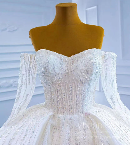 Beaded Gold Ball Gown Wedding Dresses Off the Shoulder Sweet 16 Dress 67241-wedding dresses 2025 -Viniodress-Gold-Custom Size-