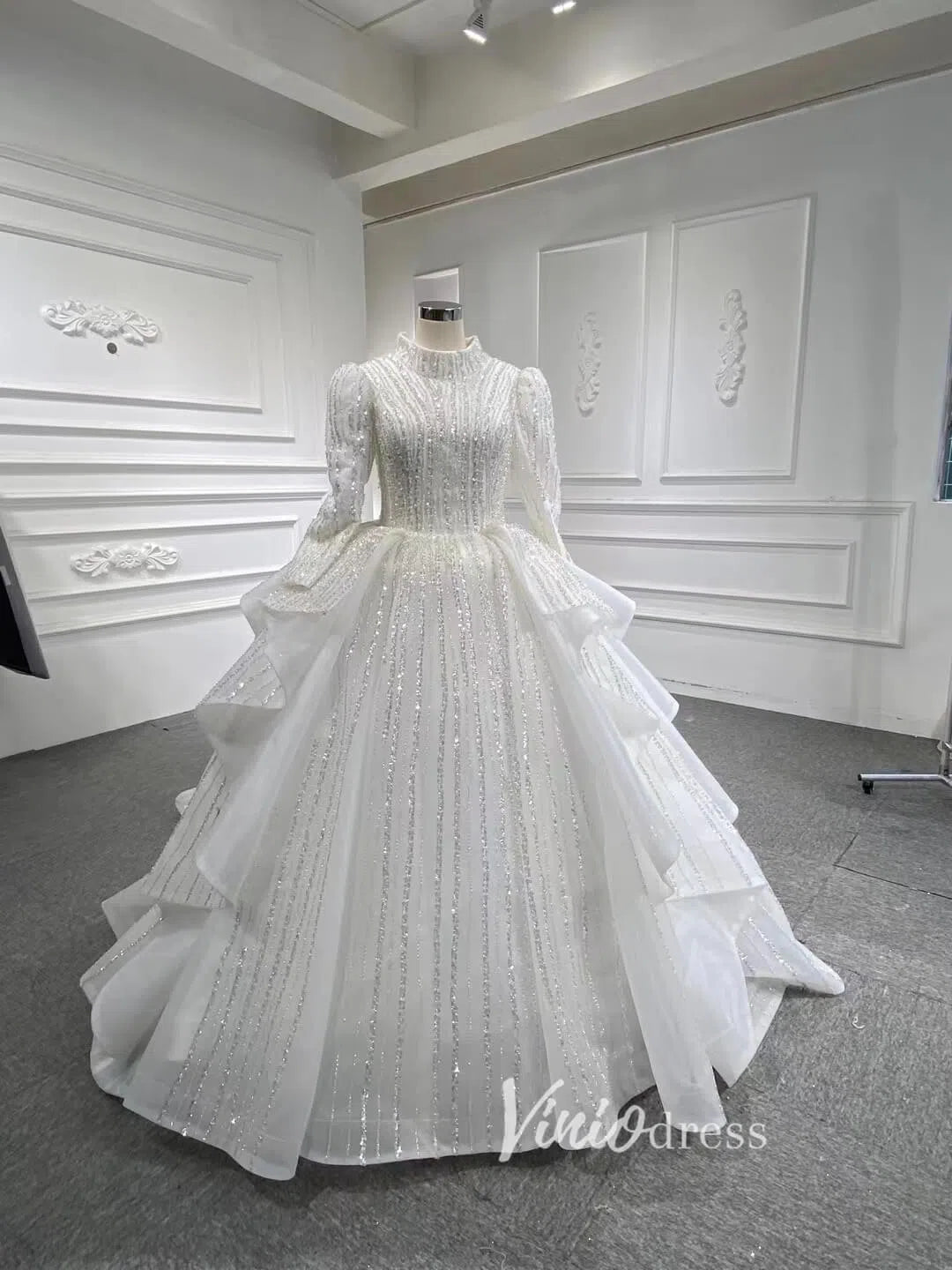 Beaded Gold Ball Gown Wedding Dresses Off the Shoulder Sweet 16 Dress 67241-wedding dresses 2025 -Viniodress-Gold-Custom Size-