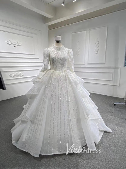 Beaded Gold Ball Gown Wedding Dresses Off the Shoulder Sweet 16 Dress 67241-wedding dresses 2025 -Viniodress-Gold-Custom Size-