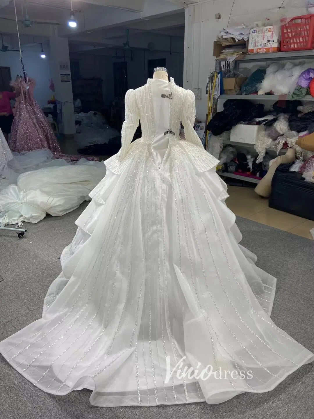 Beaded Gold Ball Gown Wedding Dresses Off the Shoulder Sweet 16 Dress 67241-wedding dresses 2025 -Viniodress-Gold-Custom Size-