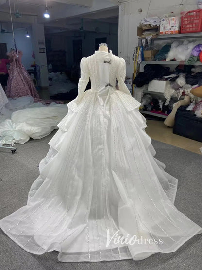 Beaded Gold Ball Gown Wedding Dresses Off the Shoulder Sweet 16 Dress 67241-wedding dresses 2025 -Viniodress-Gold-Custom Size-