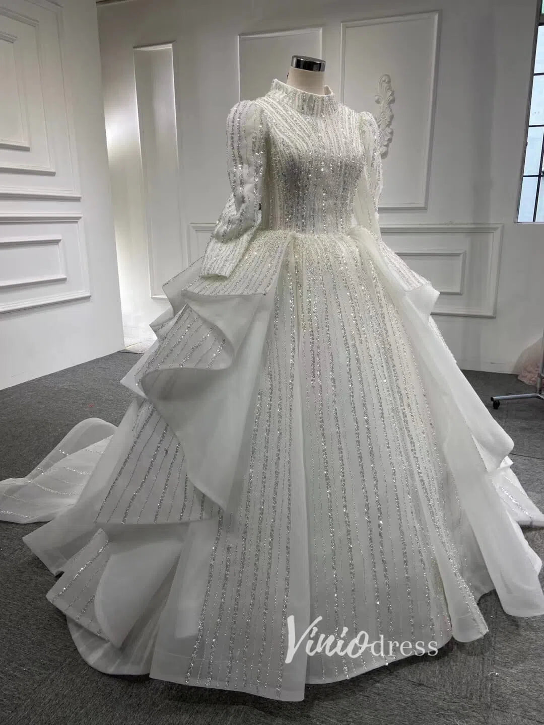 Beaded Gold Ball Gown Wedding Dresses Off the Shoulder Sweet 16 Dress 67241-wedding dresses 2025 -Viniodress-Gold-Custom Size-