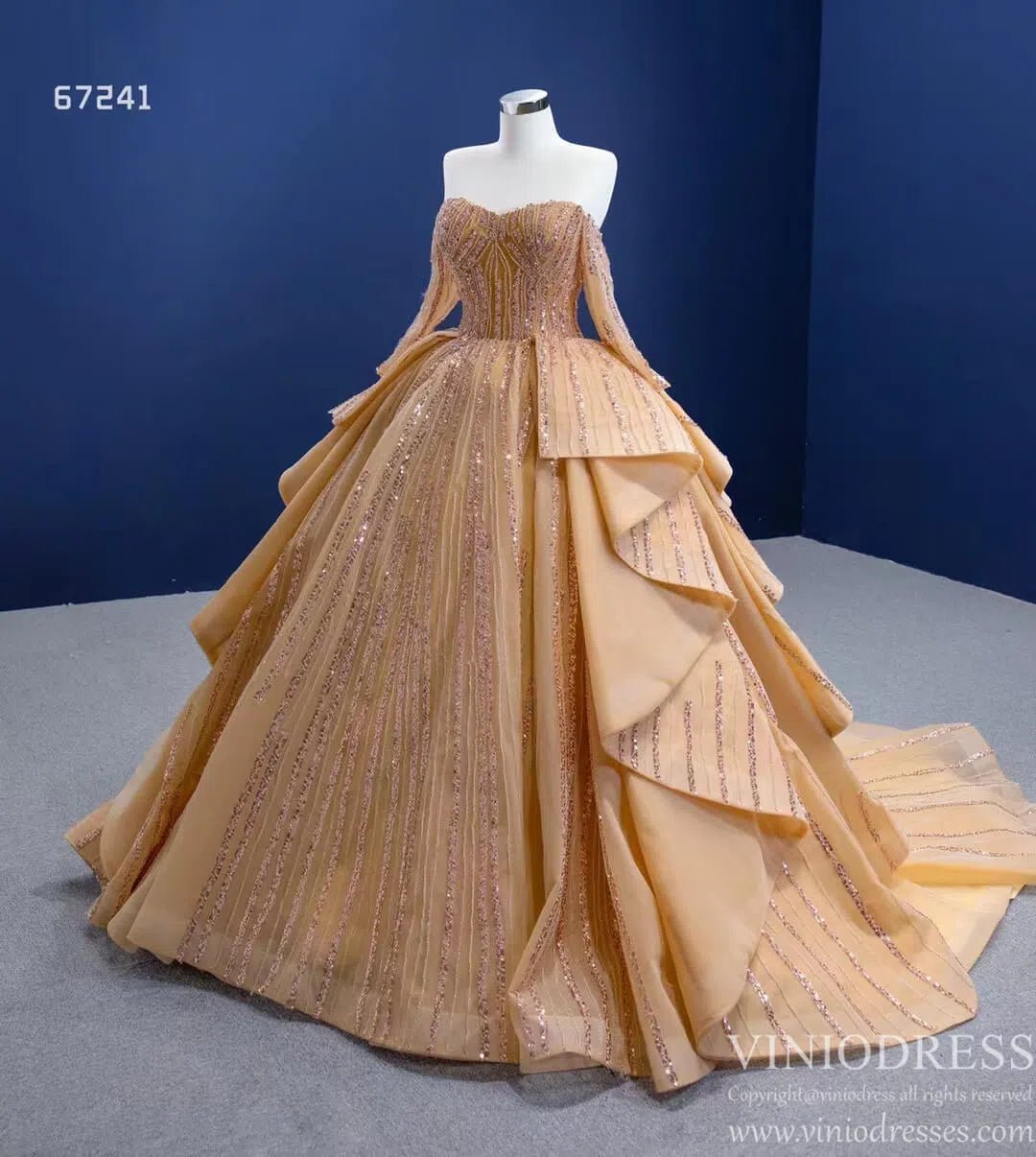 gold evening dress size 16 Glittery Sequin Gold Ball Gown Golden Wedding Dresses 66567 viniodress –  Viniodress