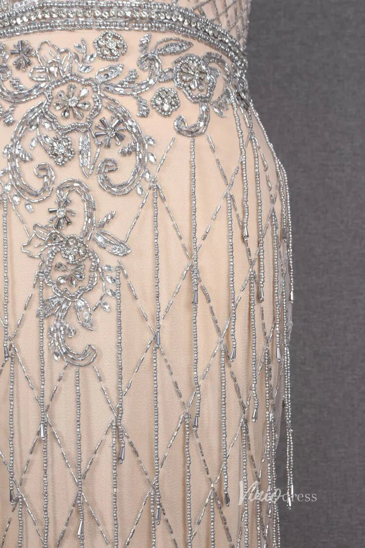 Beaded Gold Cape Sleeve Prom Dresses with Slit Sheath Evening Dress FD2780-Evening Dresses 2025 -Viniodress-Gold-US 2-