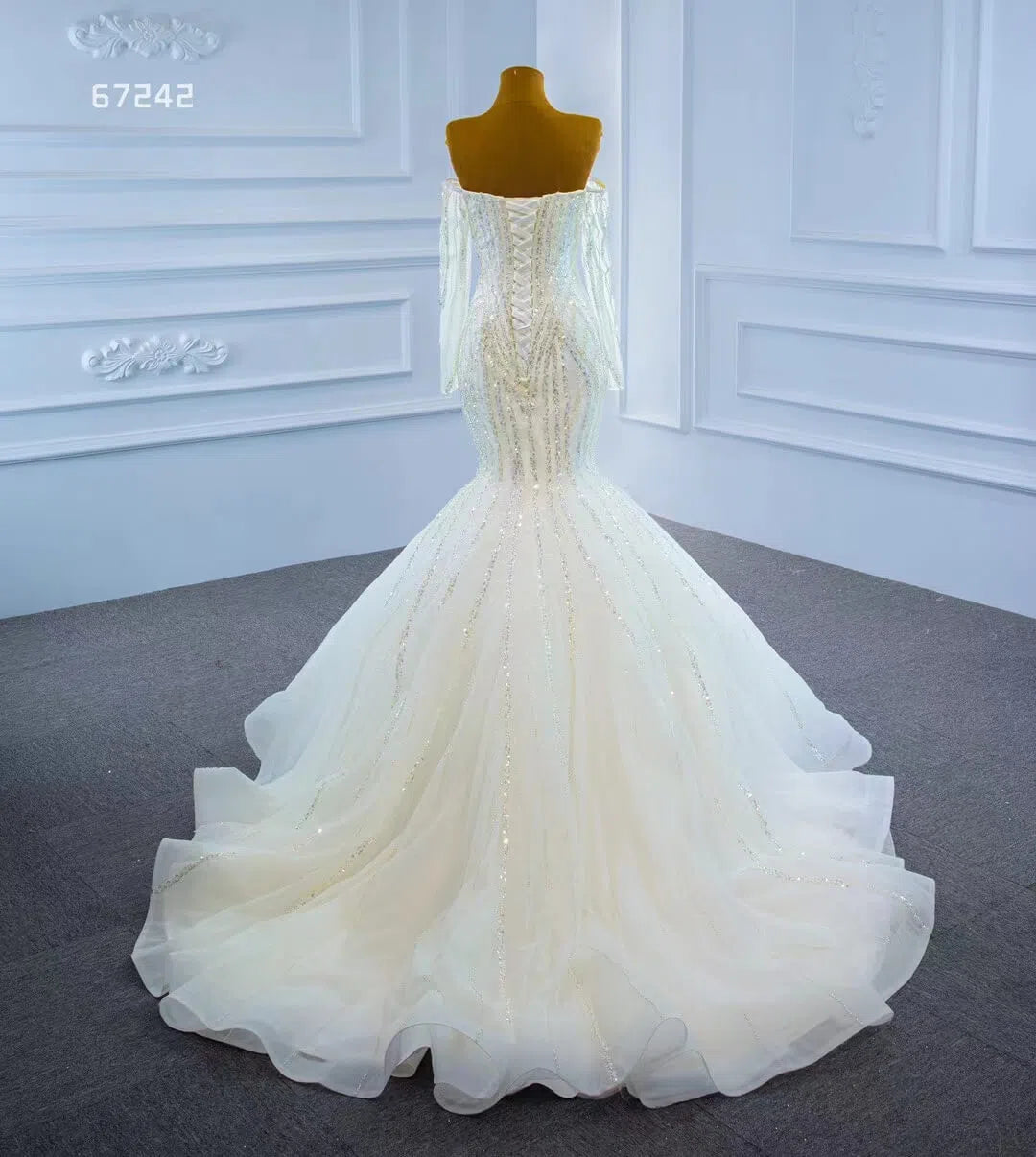 Beaded Gold Pageant Dress Mermaid Wedding Dress 67242 Viniodress-Evening Dresses 2025 -Viniodress-Gold-Custom Size-