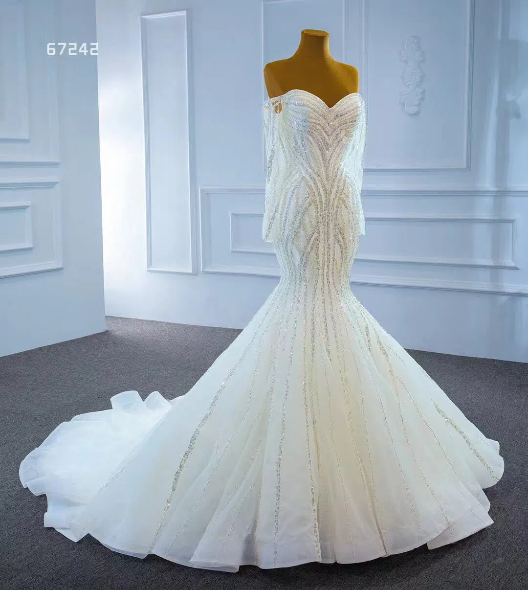 Beaded Gold Pageant Dress Mermaid Wedding Dress 67242 Viniodress-Evening Dresses 2025 -Viniodress-Gold-Custom Size-