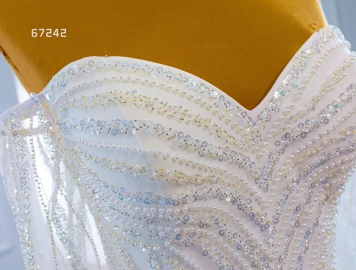 Beaded Gold Pageant Dress Mermaid Wedding Dress 67242 Viniodress-Evening Dresses 2025 -Viniodress-Gold-Custom Size-