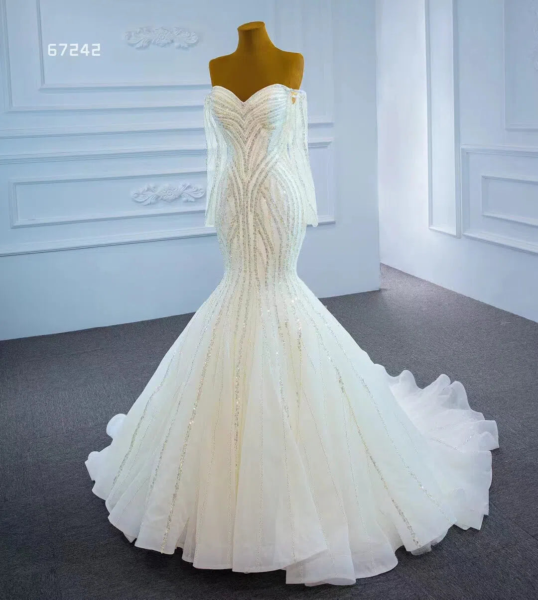 Beaded Gold Pageant Dress Mermaid Wedding Dress 67242 Viniodress-Evening Dresses 2025 -Viniodress-Gold-Custom Size-