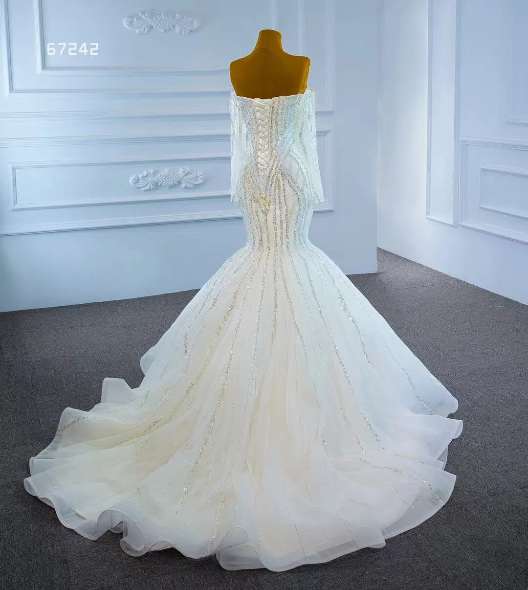 Beaded Gold Pageant Dress Mermaid Wedding Dress 67242 Viniodress-Evening Dresses 2025 -Viniodress-Gold-Custom Size-