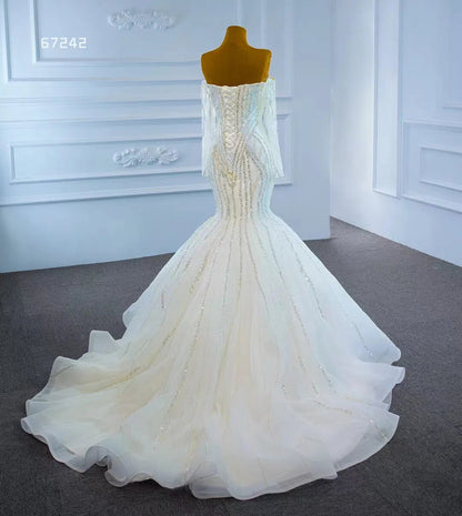 Beaded Gold Pageant Dress Mermaid Wedding Dress 67242 Viniodress-Evening Dresses 2025 -Viniodress-Gold-Custom Size-