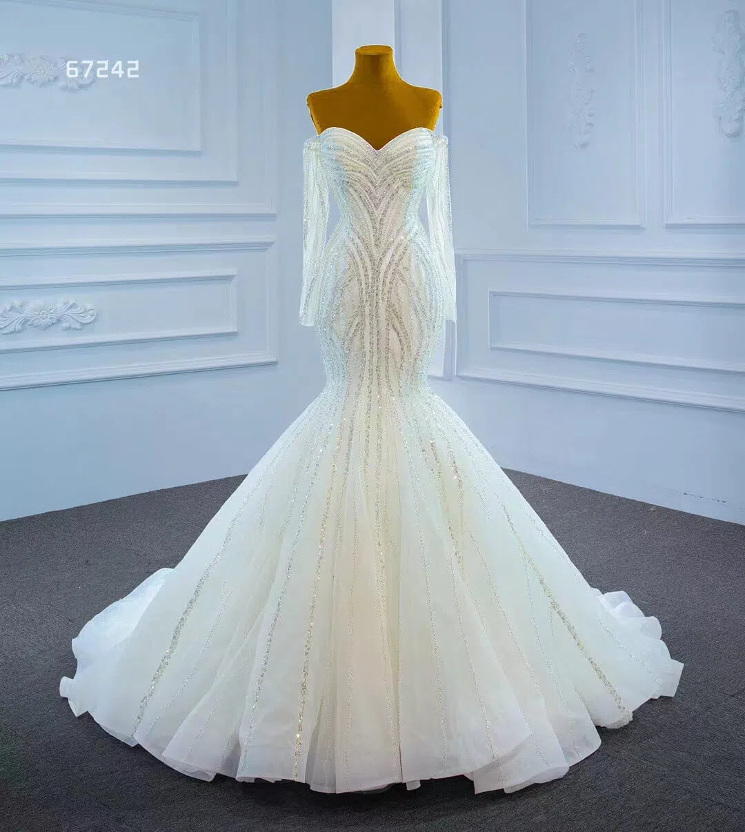 Beaded Gold Pageant Dress Mermaid Wedding Dress 67242 Viniodress-Evening Dresses 2025 -Viniodress-Ivory-Custom Size-