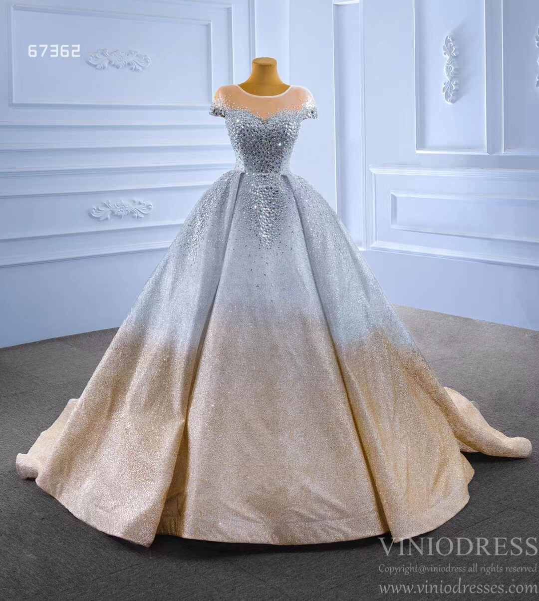 Beaded Gradient Wedding Dress Silver Gold Ball Gown 67362 Viniodress-wedding dresses 2025 -Viniodress-Gold-Custom Size-