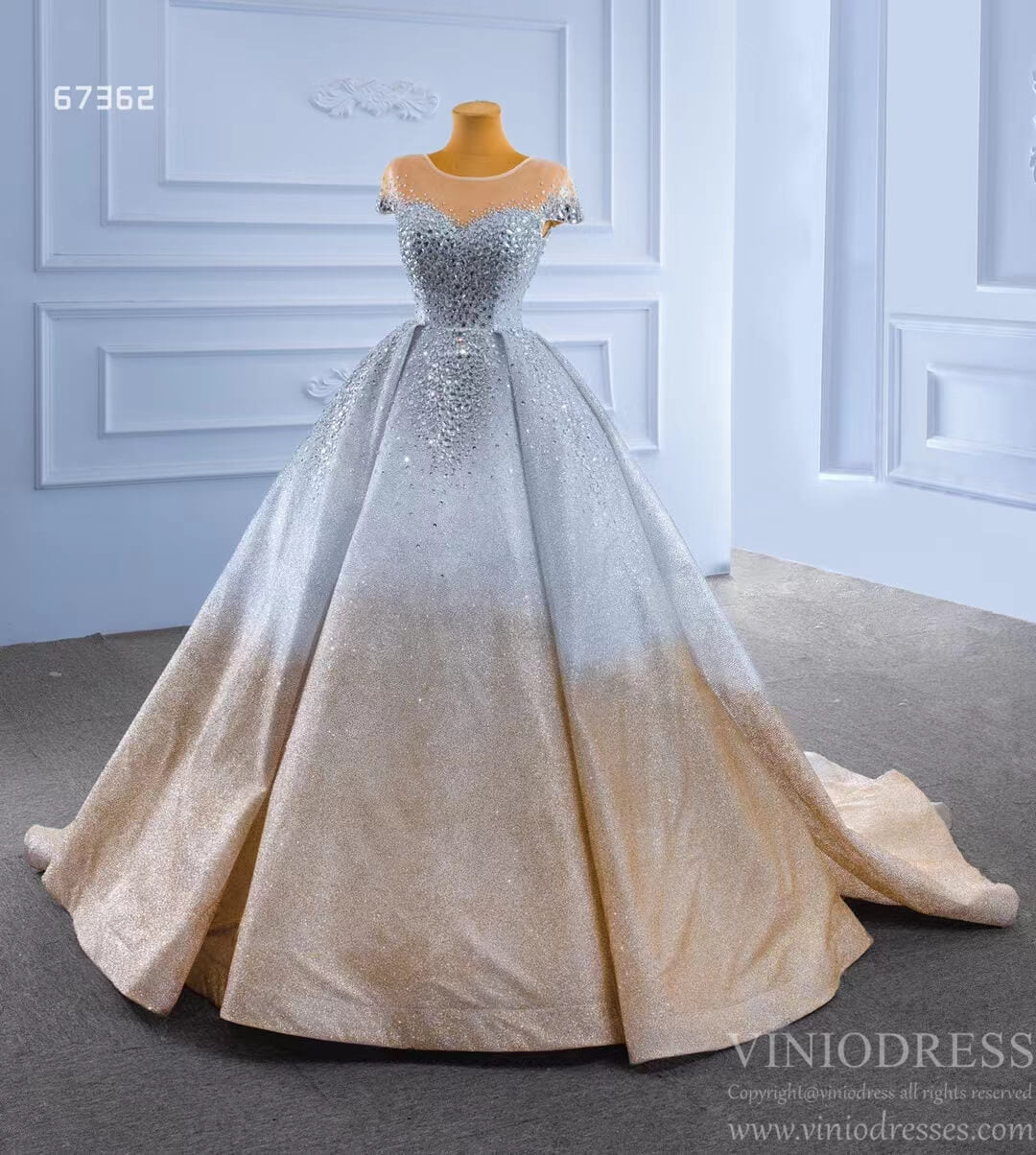 Beaded Gradient Wedding Dress Silver Gold Ball Gown 67362 Viniodress-wedding dresses 2025 -Viniodress-Gold-Custom Size-