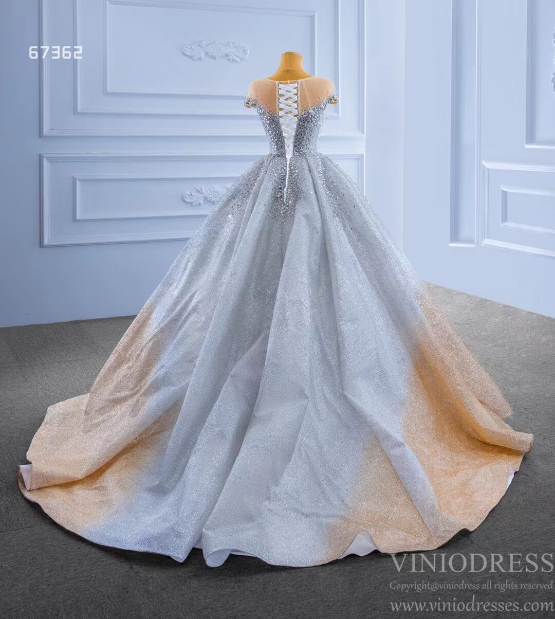 Beaded Gradient Wedding Dress Silver Gold Ball Gown 67362 Viniodress-wedding dresses 2025 -Viniodress-Gold-Custom Size-