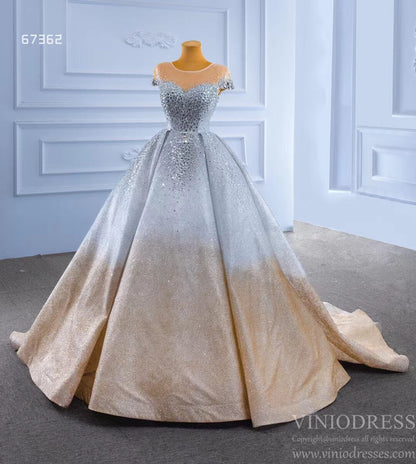 Beaded Gradient Wedding Dress Silver Gold Ball Gown 67362 Viniodress-wedding dresses 2025 -Viniodress-Gold-Custom Size-