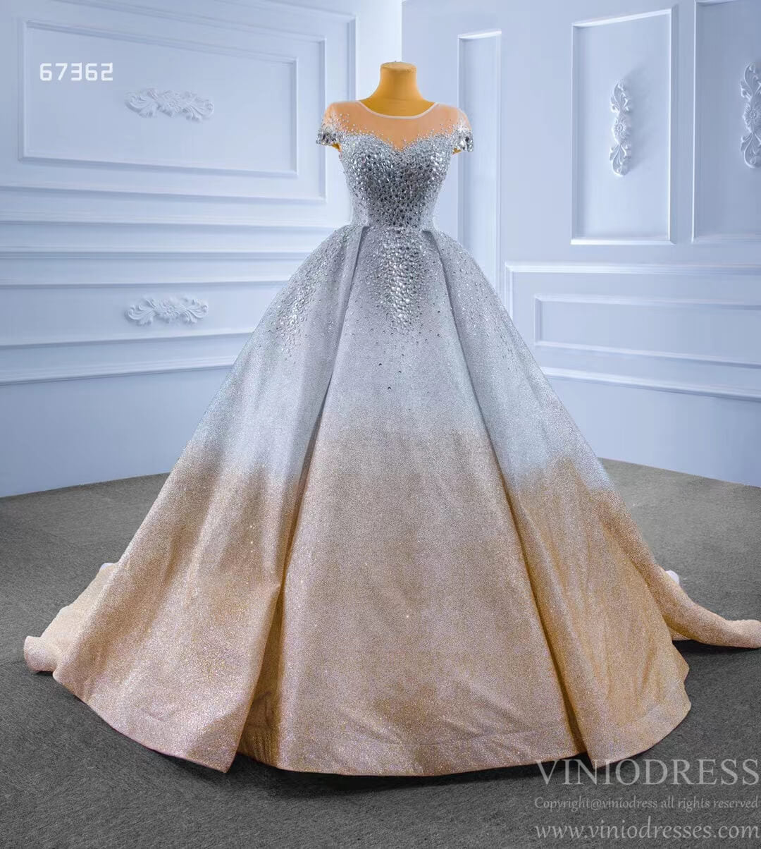 Beaded Gradient Wedding Dress Silver Gold Ball Gown 67362 Viniodress-wedding dresses 2025 -Viniodress-Gold-Custom Size-